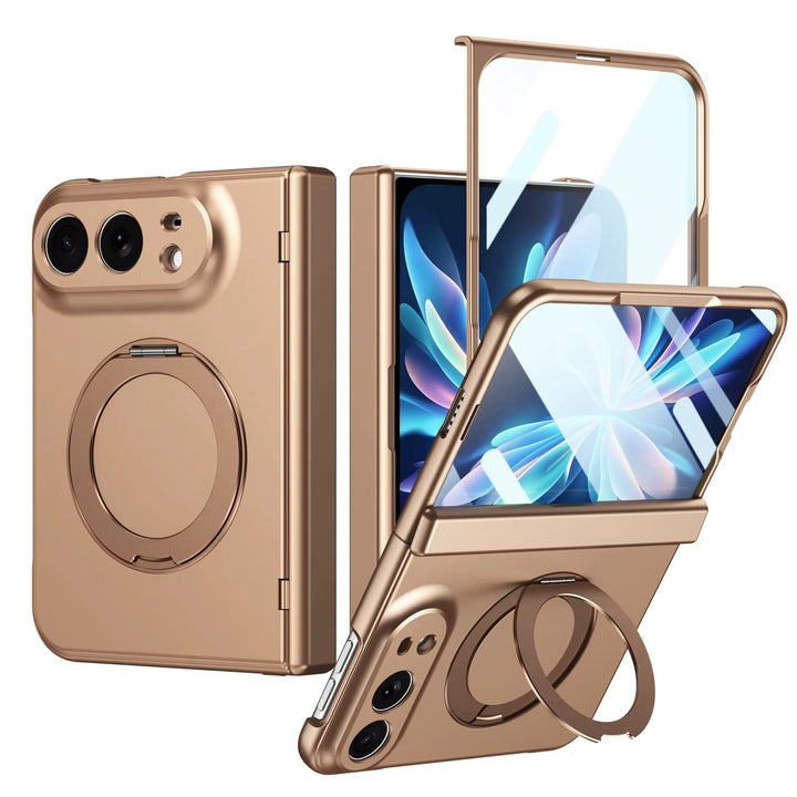 FRATO iPhone Fold Dessert Rotating Ring Stand Case for iPhone Duo | Full Hinge Protection &amp; Built-In Front Glass