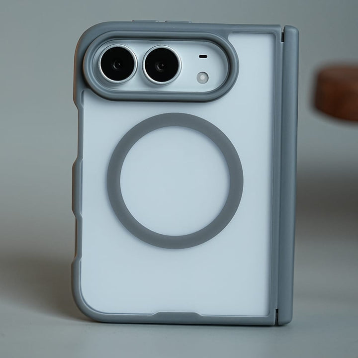 FRATO iPhone Fold Gray FrostMag Shield Back Case for iPhone Duo | MagSafe Compatible with Hinge Protection