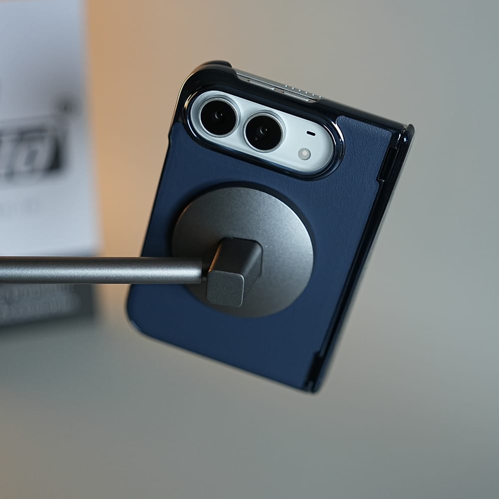 FRATO iPhone Fold Leather Texture Case for iPhone Duo with Chrome Side | MagSafe Compatible | Hinge Protection