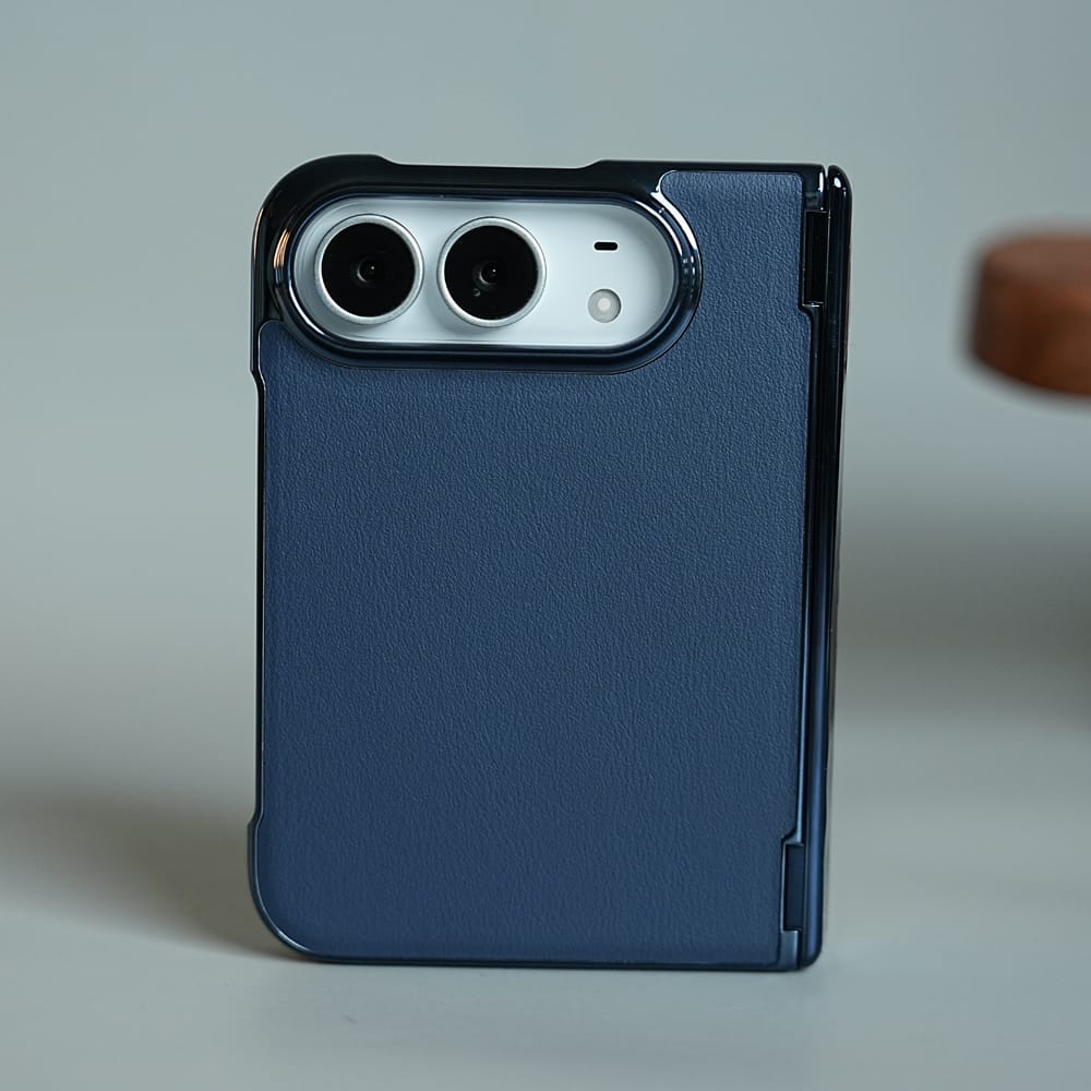 FRATO iPhone Fold Leather Texture Case for iPhone Duo with Chrome Side | MagSafe Compatible | Hinge Protection