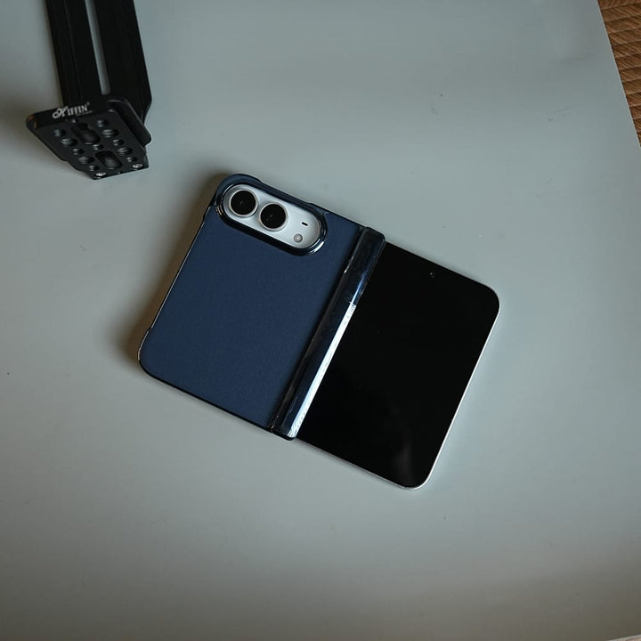 FRATO iPhone Fold Leather Texture Case for iPhone Duo with Chrome Side | MagSafe Compatible | Hinge Protection