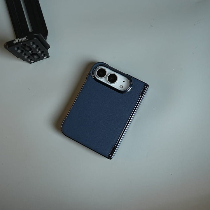FRATO iPhone Fold Leather Texture Case for iPhone Duo with Chrome Side | MagSafe Compatible | Hinge Protection