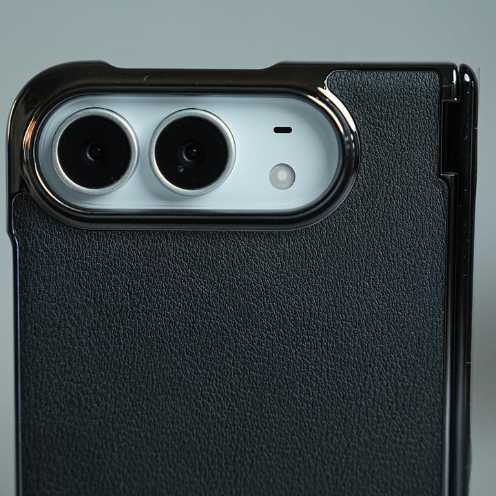 FRATO iPhone Fold Leather Texture Case for iPhone Duo with Chrome Side | MagSafe Compatible | Hinge Protection