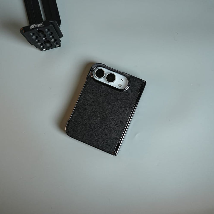 FRATO iPhone Fold Leather Texture Case for iPhone Duo with Chrome Side | MagSafe Compatible | Hinge Protection