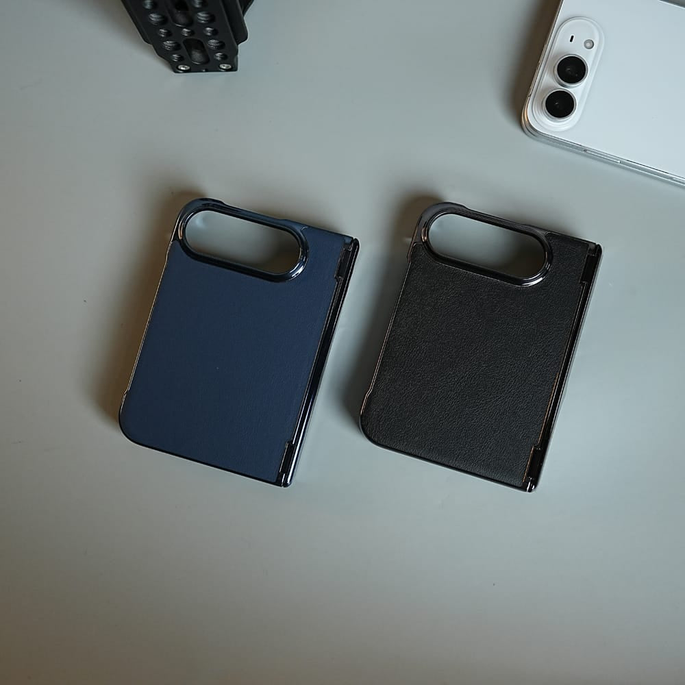 FRATO iPhone Fold Leather Texture Case for iPhone Duo with Chrome Side | MagSafe Compatible | Hinge Protection
