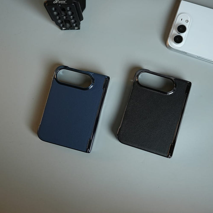 FRATO iPhone Fold Leather Texture Case for iPhone Duo with Chrome Side | MagSafe Compatible | Hinge Protection