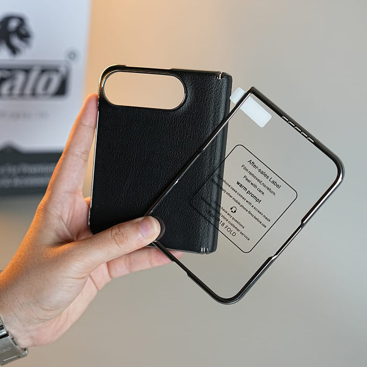 FRATO iPhone Fold Leather Textured Case for iPhone Duo with Front Glass &amp; Hinge Protection