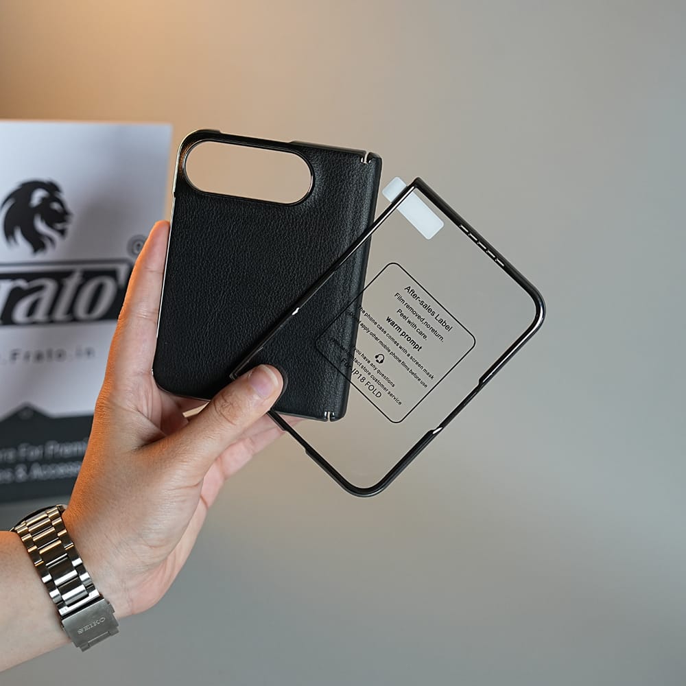 FRATO iPhone Fold Leather Textured Case for iPhone Duo with Front Glass &amp; Hinge Protection