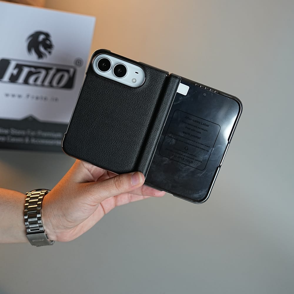 FRATO iPhone Fold Leather Textured Case for iPhone Duo with Front Glass &amp; Hinge Protection
