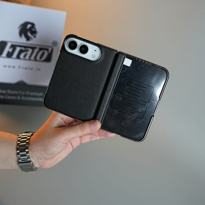 FRATO iPhone Fold Leather Textured Case for iPhone Duo with Front Glass &amp; Hinge Protection