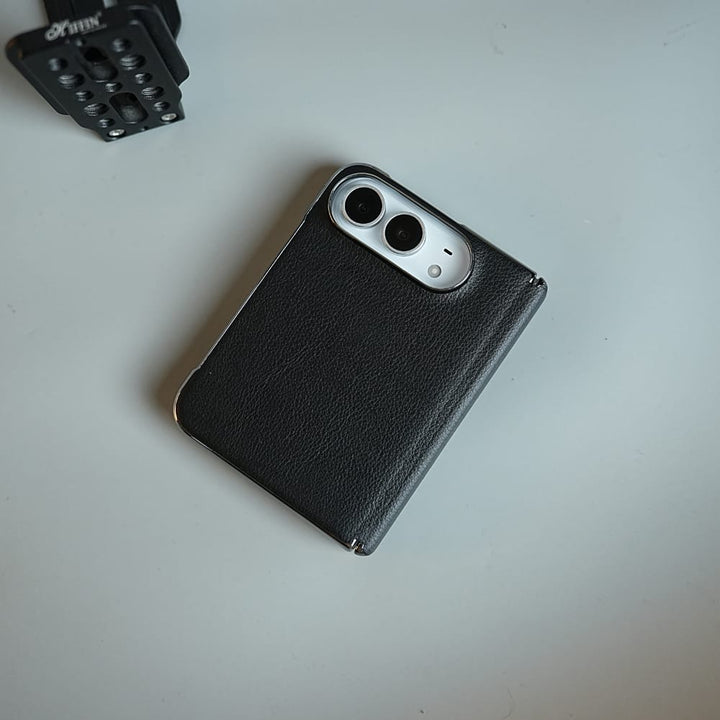 FRATO iPhone Fold Leather Textured Case for iPhone Duo with Front Glass &amp; Hinge Protection