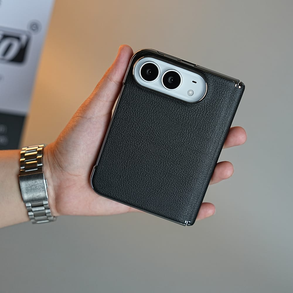 FRATO iPhone Fold Leather Textured Case for iPhone Duo with Front Glass &amp; Hinge Protection
