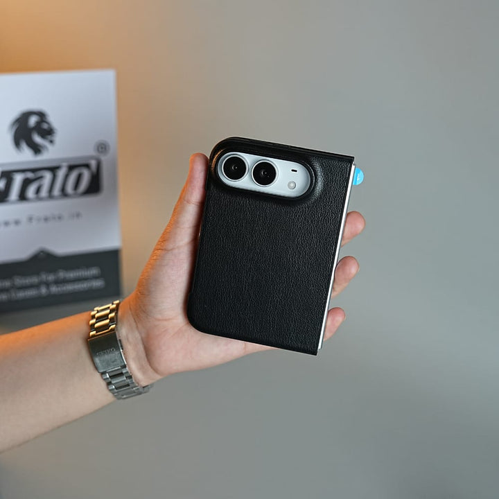 FRATO iPhone Fold LuxeGrain Textured Leather Case for iPhone Duo with Front Glass Protection