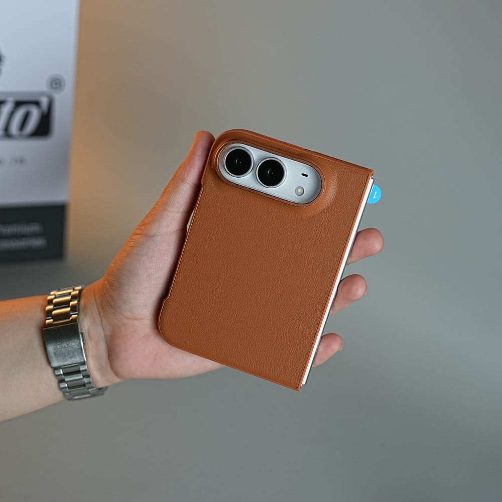 FRATO iPhone Fold LuxeGrain Textured Leather Case for iPhone Duo with Front Glass Protection