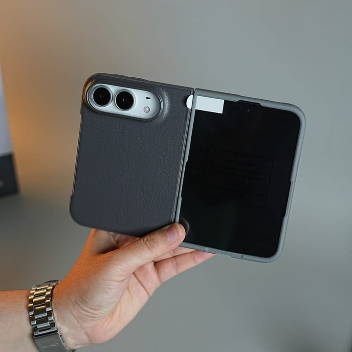 FRATO iPhone Fold LuxeGrain Textured Leather Case for iPhone Duo with Front Glass Protection