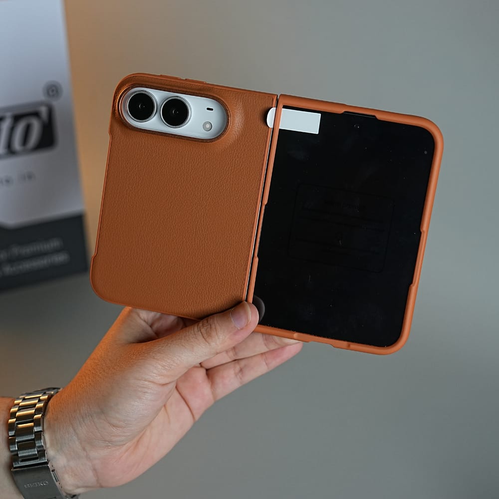 FRATO iPhone Fold LuxeGrain Textured Leather Case for iPhone Duo with Front Glass Protection
