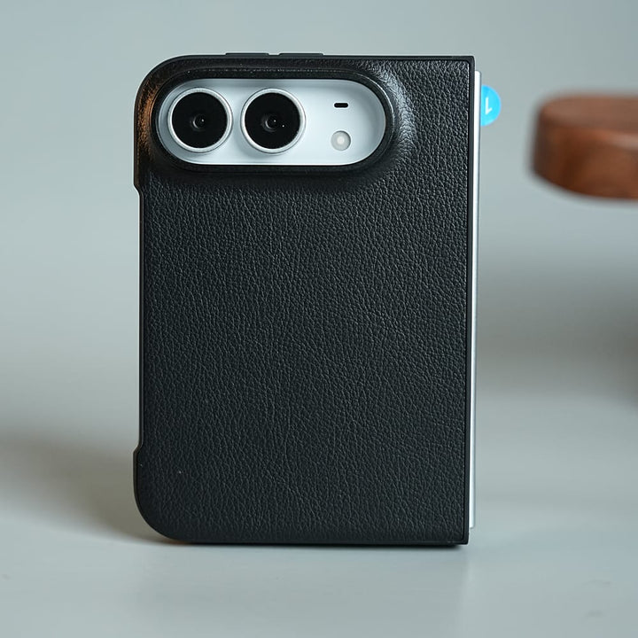 FRATO iPhone Fold LuxeGrain Textured Leather Case for iPhone Duo with Front Glass Protection