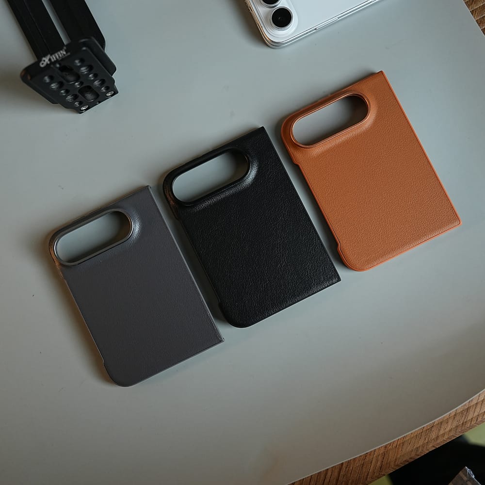 FRATO iPhone Fold LuxeGrain Textured Leather Case for iPhone Duo with Front Glass Protection