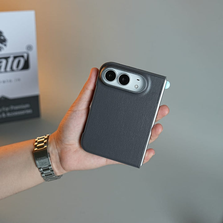 FRATO iPhone Fold LuxeGrain Textured Leather Case for iPhone Duo with Front Glass Protection