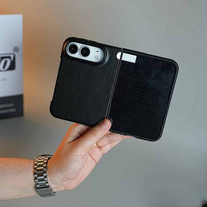 FRATO iPhone Fold LuxeGrain Textured Leather Case for iPhone Duo with Front Glass Protection