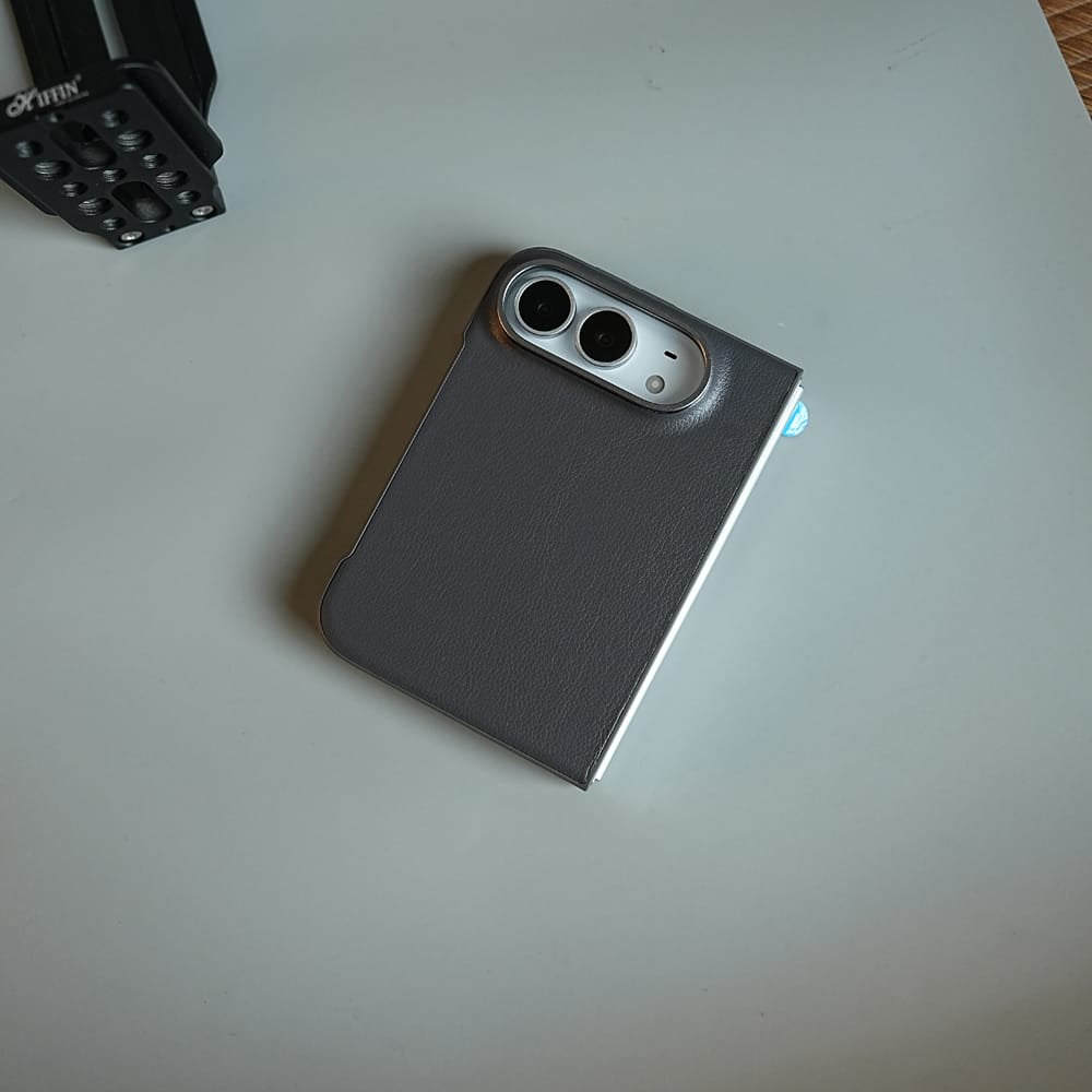 FRATO iPhone Fold LuxeGrain Textured Leather Case for iPhone Duo with Front Glass Protection