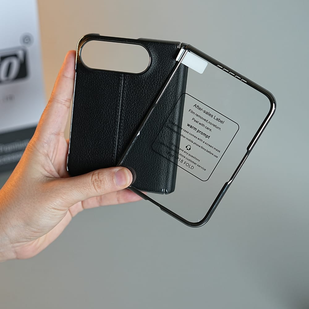 FRATO iPhone Fold Middle Stitched Leather Texture Case for iPhone Duo with Front Glass &amp; Hinge Protection