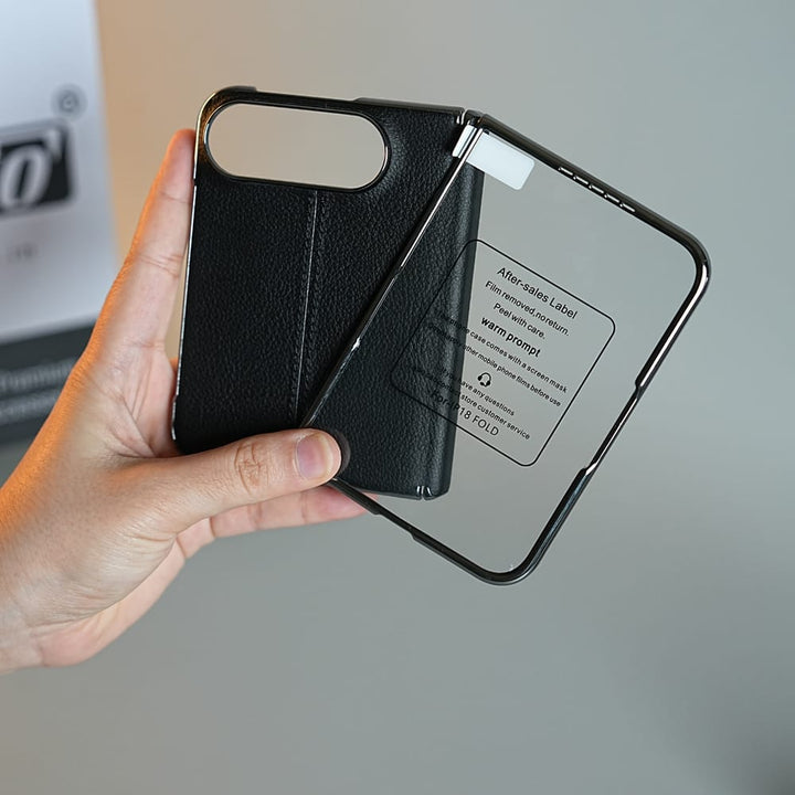 FRATO iPhone Fold Middle Stitched Leather Texture Case for iPhone Duo with Front Glass &amp; Hinge Protection