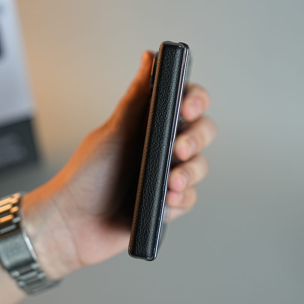 FRATO iPhone Fold Middle Stitched Leather Texture Case for iPhone Duo with Front Glass &amp; Hinge Protection
