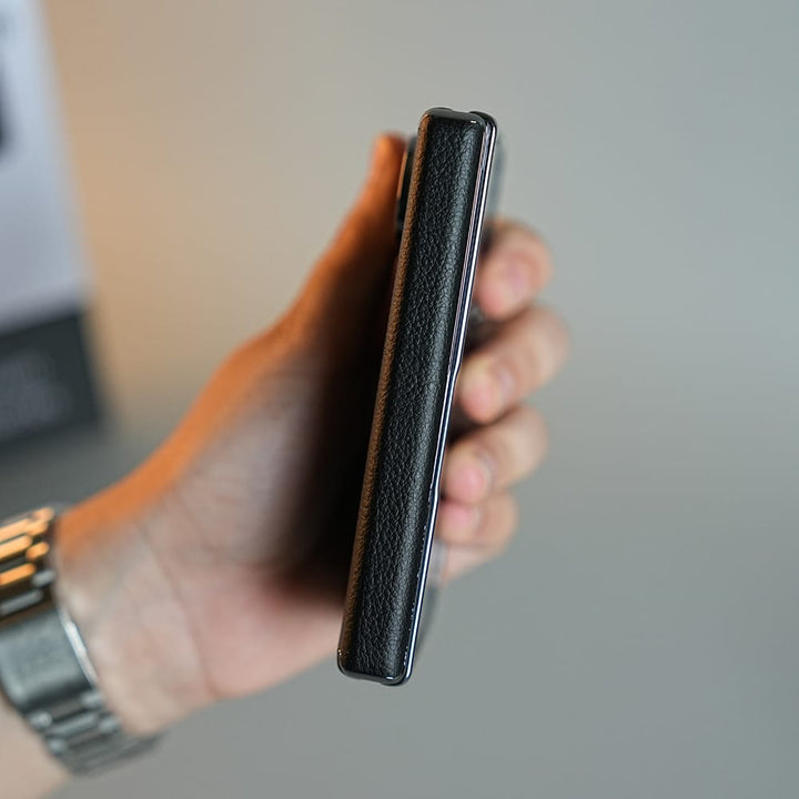 FRATO iPhone Fold Middle Stitched Leather Texture Case for iPhone Duo with Front Glass &amp; Hinge Protection