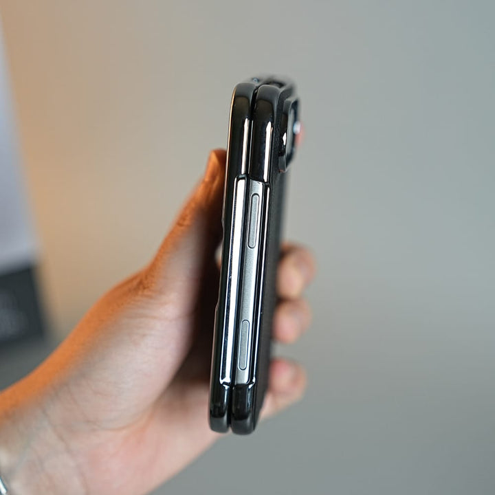 FRATO iPhone Fold Middle Stitched Leather Texture Case for iPhone Duo with Front Glass &amp; Hinge Protection