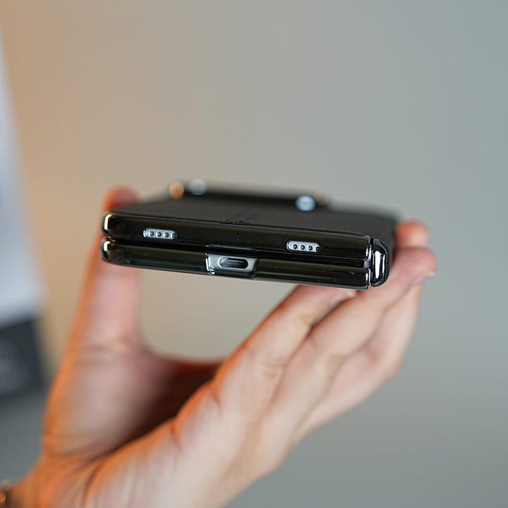 FRATO iPhone Fold Middle Stitched Leather Texture Case for iPhone Duo with Front Glass &amp; Hinge Protection