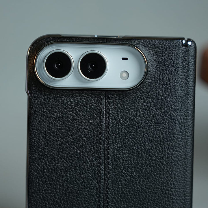 FRATO iPhone Fold Middle Stitched Leather Texture Case for iPhone Duo with Front Glass &amp; Hinge Protection