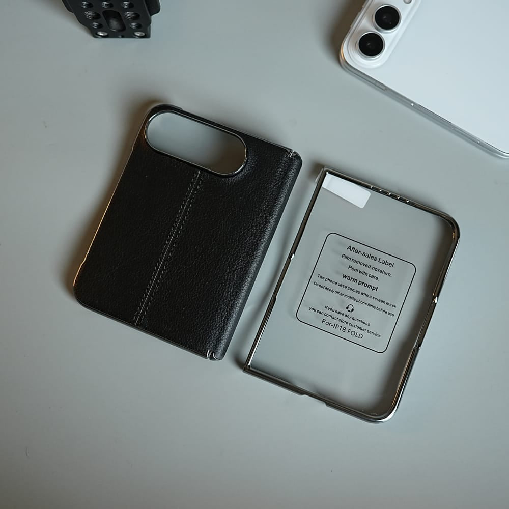 FRATO iPhone Fold Middle Stitched Leather Texture Case for iPhone Duo with Front Glass &amp; Hinge Protection