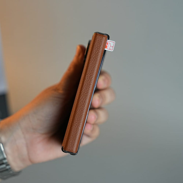 FRATO iPhone Fold Middle Stitched Leather Texture Case for iPhone Duo with Front Glass &amp; Hinge Protection