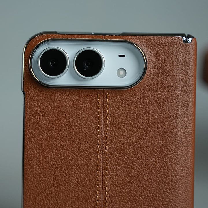 FRATO iPhone Fold Middle Stitched Leather Texture Case for iPhone Duo with Front Glass &amp; Hinge Protection