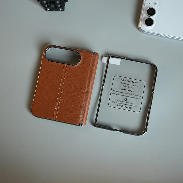 FRATO iPhone Fold Middle Stitched Leather Texture Case for iPhone Duo with Front Glass &amp; Hinge Protection