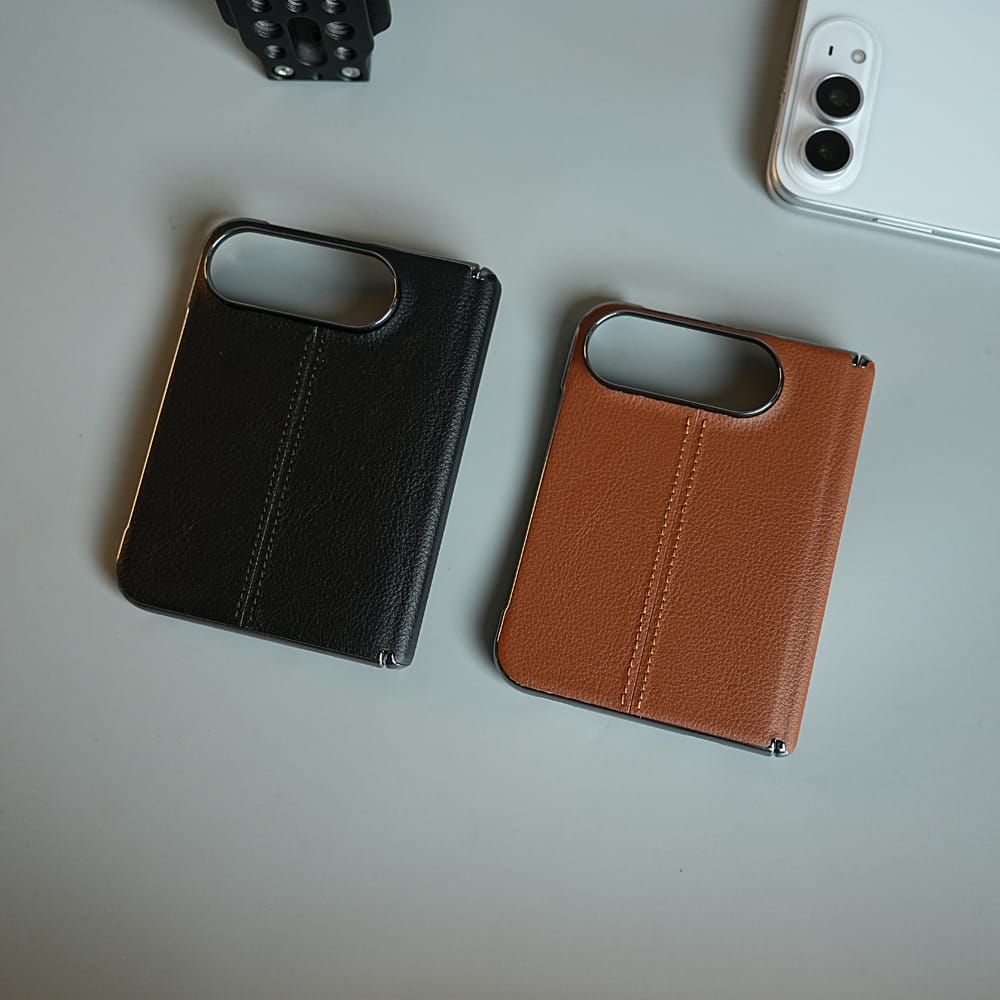 FRATO iPhone Fold Middle Stitched Leather Texture Case for iPhone Duo with Front Glass &amp; Hinge Protection