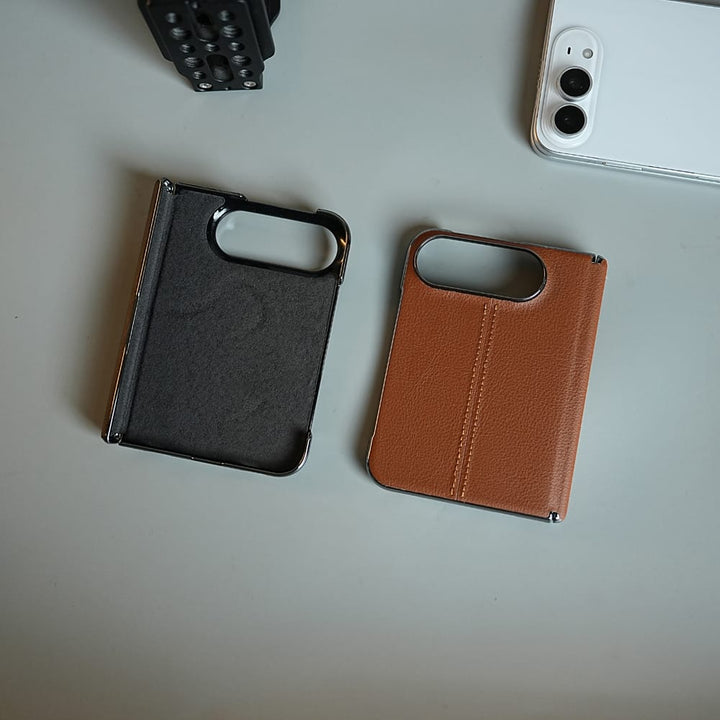 FRATO iPhone Fold Middle Stitched Leather Texture Case for iPhone Duo with Front Glass &amp; Hinge Protection