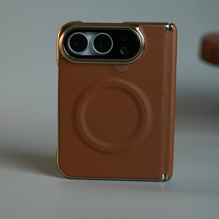 FRATO iPhone Fold Premium Leather Texture MagSafe Case for iPhone Duo with Camera Glass &amp; Hinge Protection