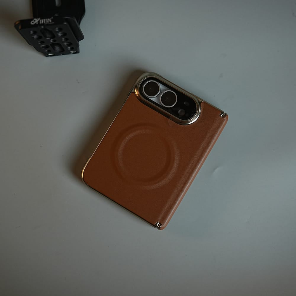FRATO iPhone Fold Premium Leather Texture MagSafe Case for iPhone Duo with Camera Glass &amp; Hinge Protection