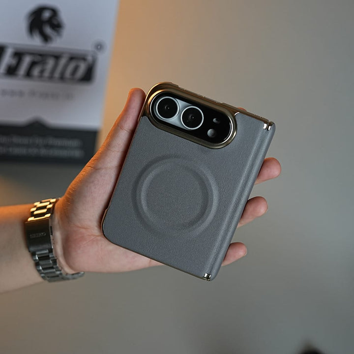 FRATO iPhone Fold Premium Leather Texture MagSafe Case for iPhone Duo with Camera Glass &amp; Hinge Protection
