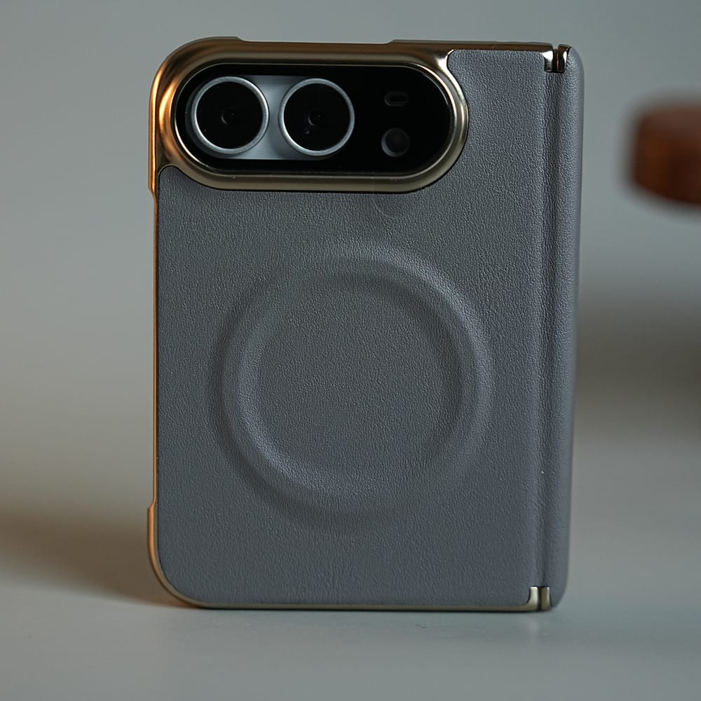 FRATO iPhone Fold Premium Leather Texture MagSafe Case for iPhone Duo with Camera Glass &amp; Hinge Protection