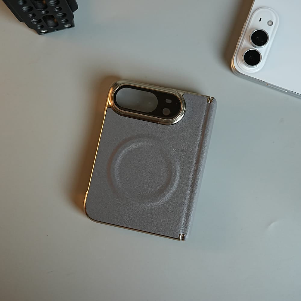 FRATO iPhone Fold Premium Leather Texture MagSafe Case for iPhone Duo with Camera Glass &amp; Hinge Protection