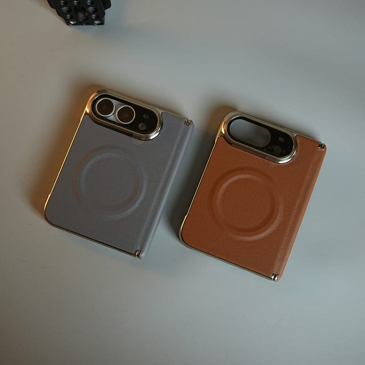 FRATO iPhone Fold Premium Leather Texture MagSafe Case for iPhone Duo with Camera Glass &amp; Hinge Protection