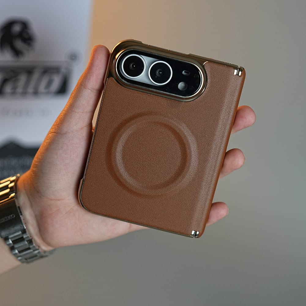 FRATO iPhone Fold Premium Leather Texture MagSafe Case for iPhone Duo with Camera Glass &amp; Hinge Protection