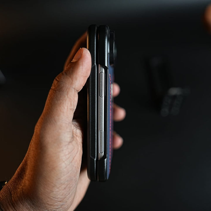 FRATO iPhone Fold Racing-Inspired Leather-Texture Case for iPhone Duo | Sporty Stitching &amp; Shield Emblem Design