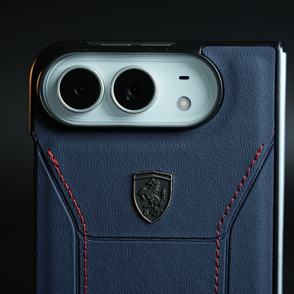 FRATO iPhone Fold Racing-Inspired Leather-Texture Case for iPhone Duo | Sporty Stitching &amp; Shield Emblem Design