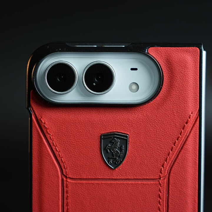 FRATO iPhone Fold Racing-Inspired Leather-Texture Case for iPhone Duo | Sporty Stitching &amp; Shield Emblem Design