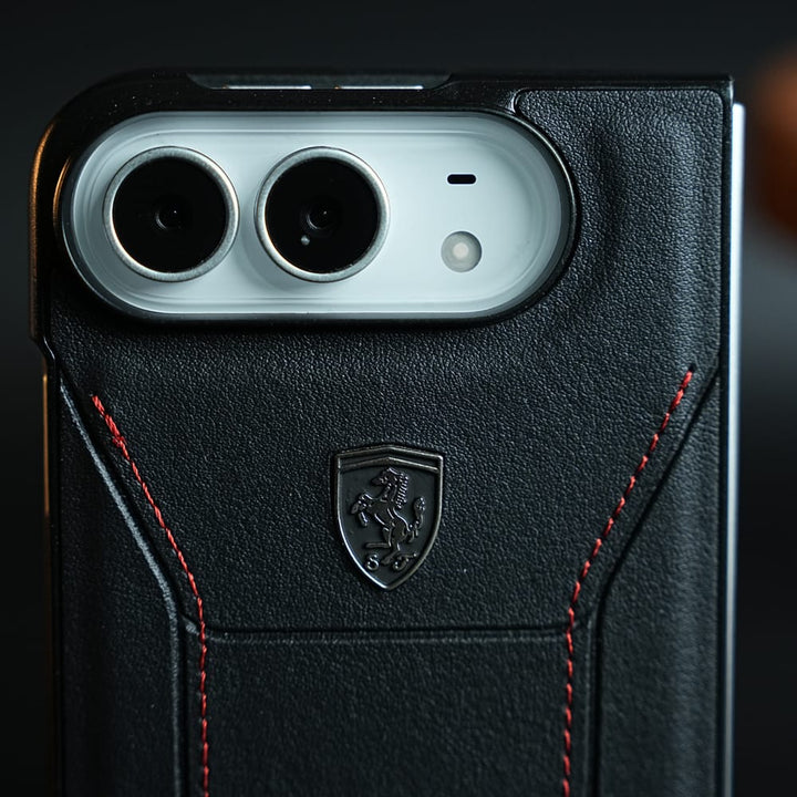 FRATO iPhone Fold Racing-Inspired Leather-Texture Case for iPhone Duo | Sporty Stitching &amp; Shield Emblem Design