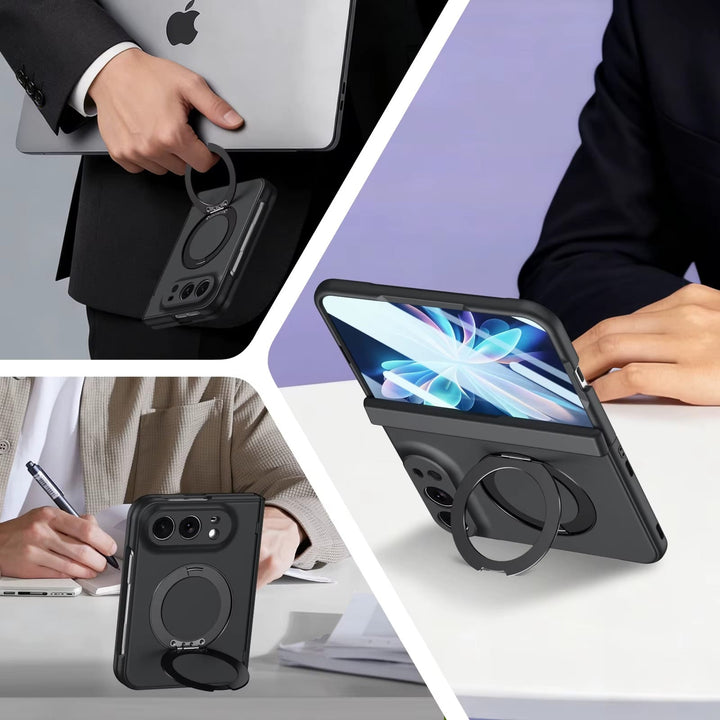 FRATO iPhone Fold Rotating Ring Stand Case for iPhone Duo | Full Hinge Protection &amp; Built-In Front Glass